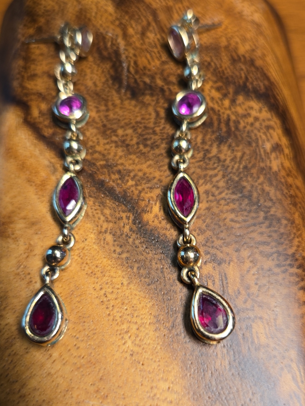 Elegant Gold-Tone Drop Earrings with Pink Gemstones